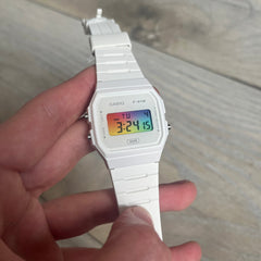 Casio F-91W "Light Prism" Gradient & White Digital Watch