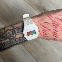 Casio F-91W "Light Prism" Gradient & White Digital Watch
