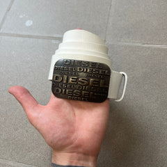 Diesel 2000's Repeat Logo White Leather Belt