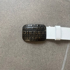Diesel 2000's Repeat Logo White Leather Belt