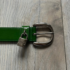 Dolce & Gabbana Green Leather Padlock Buckle Belt