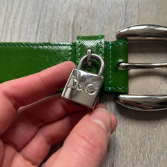 Dolce & Gabbana Green Leather Padlock Buckle Belt