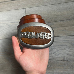 Dsquared2 Big Brown Hair Plaque Leather Belt