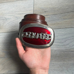 Dsquared2 Big Red Plaque Leather Belt