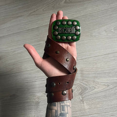 Just Cavalli Green Metal Buckle Studded Belt