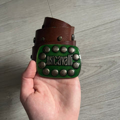 Just Cavalli Green Metal Buckle Studded Belt