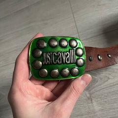 Just Cavalli Green Metal Buckle Studded Belt