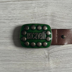 Just Cavalli Green Metal Buckle Studded Belt