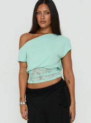 Marienna One Shoulder Lace Top Turquoise