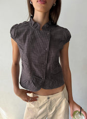 Aryalda Cap Sleeve Blouse Top Navy Check