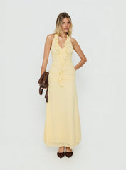 Leyda Plunge Frill Maxi Dress Yellow