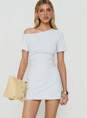 Avriana Off Shoulder T-Shirt Mini Dress Grey Marle