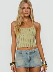 Winter Solstice Scoop Neck Eyelet Detail Top Lemongrass