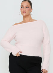 Selbey Fluffy Cinched Waist Off Shoulder Top Pink Curve