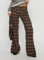 Emiroki Straight Leg Pants Brown Check