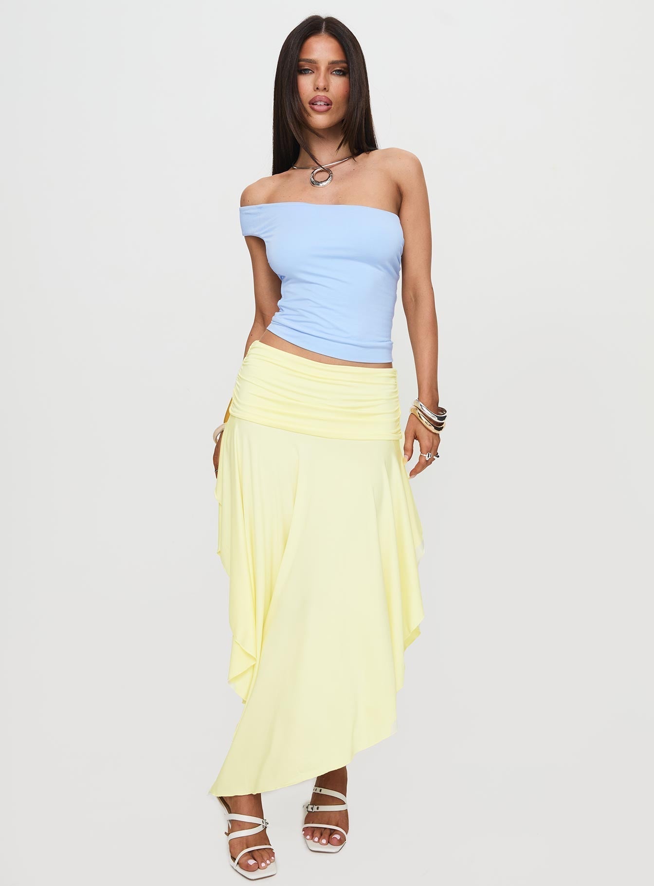 Symphonia Asymmetrical Midi Skirt Butter Yellow