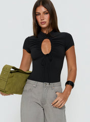 Maeci Ruched Tie Detail Bodysuit Black