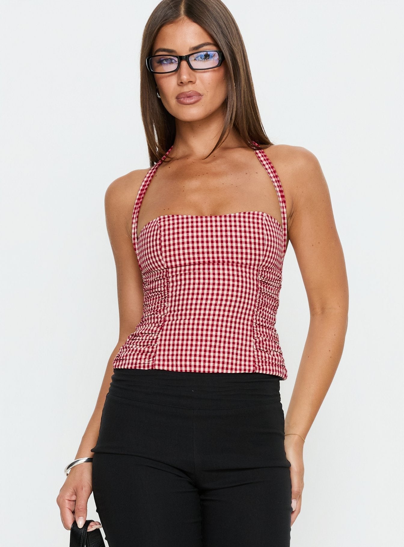 West Coast Love Halter Top Red Gingham
