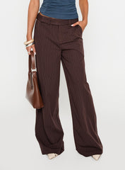 Lustre Wide Leg Pant Brown Pinstripe