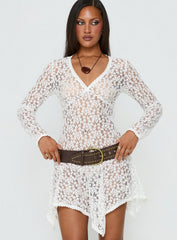 Somanie Long Sleeve Lace Mini Dress White