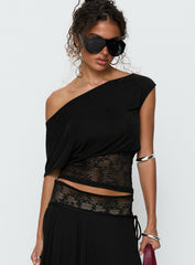 Marienna One Shoulder Lace Top Black