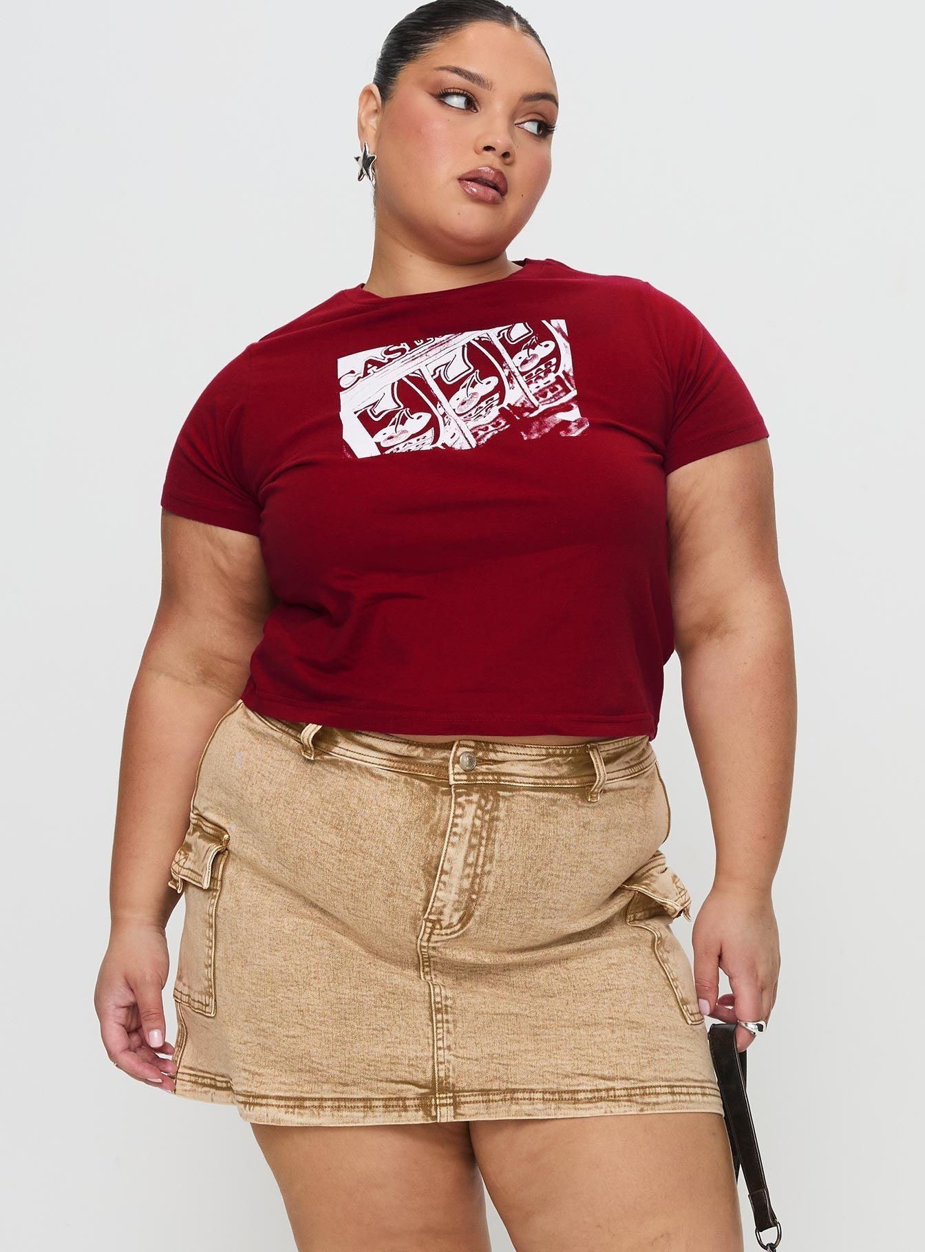 Velveta Low Rise Denim Skirt Camel Curve