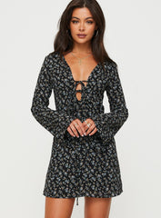 Malop Long Sleeve Mini Dress Black Floral