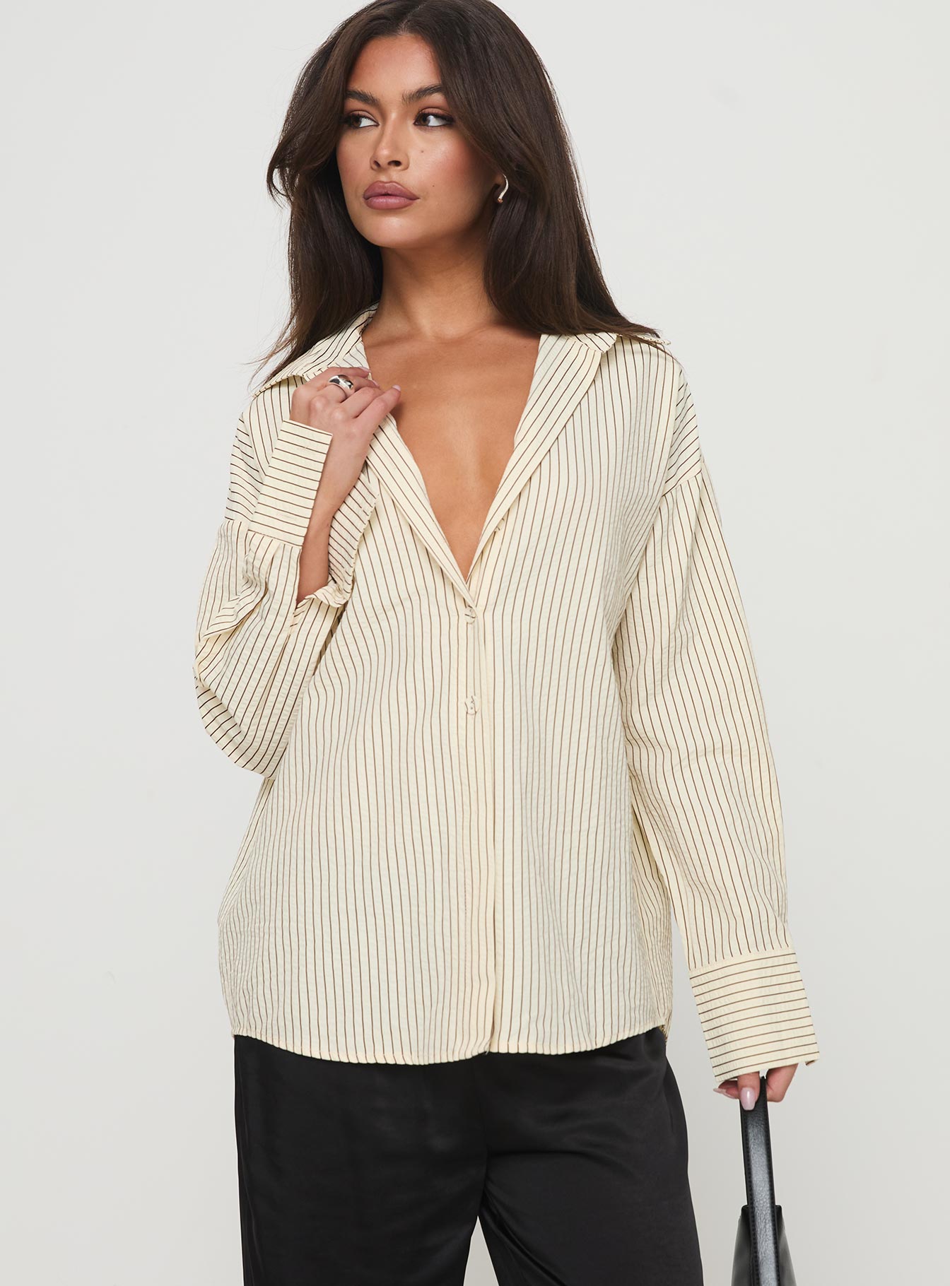 Mallin Shirt Cream/Brown Stripe