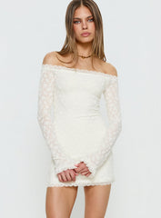 Avenues Long Sleeve Lace Mini Dress White