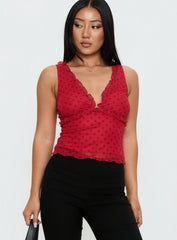 Azira Frill Detail Top Red Polka