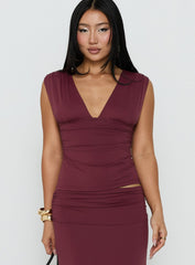 Liorah Thick Strap Plunge Neck Top Red