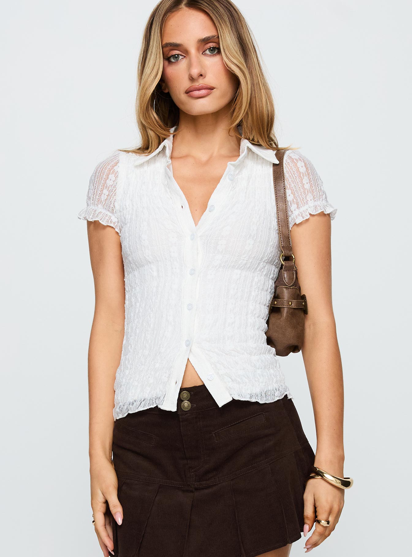 Melaniya Button Up Top White