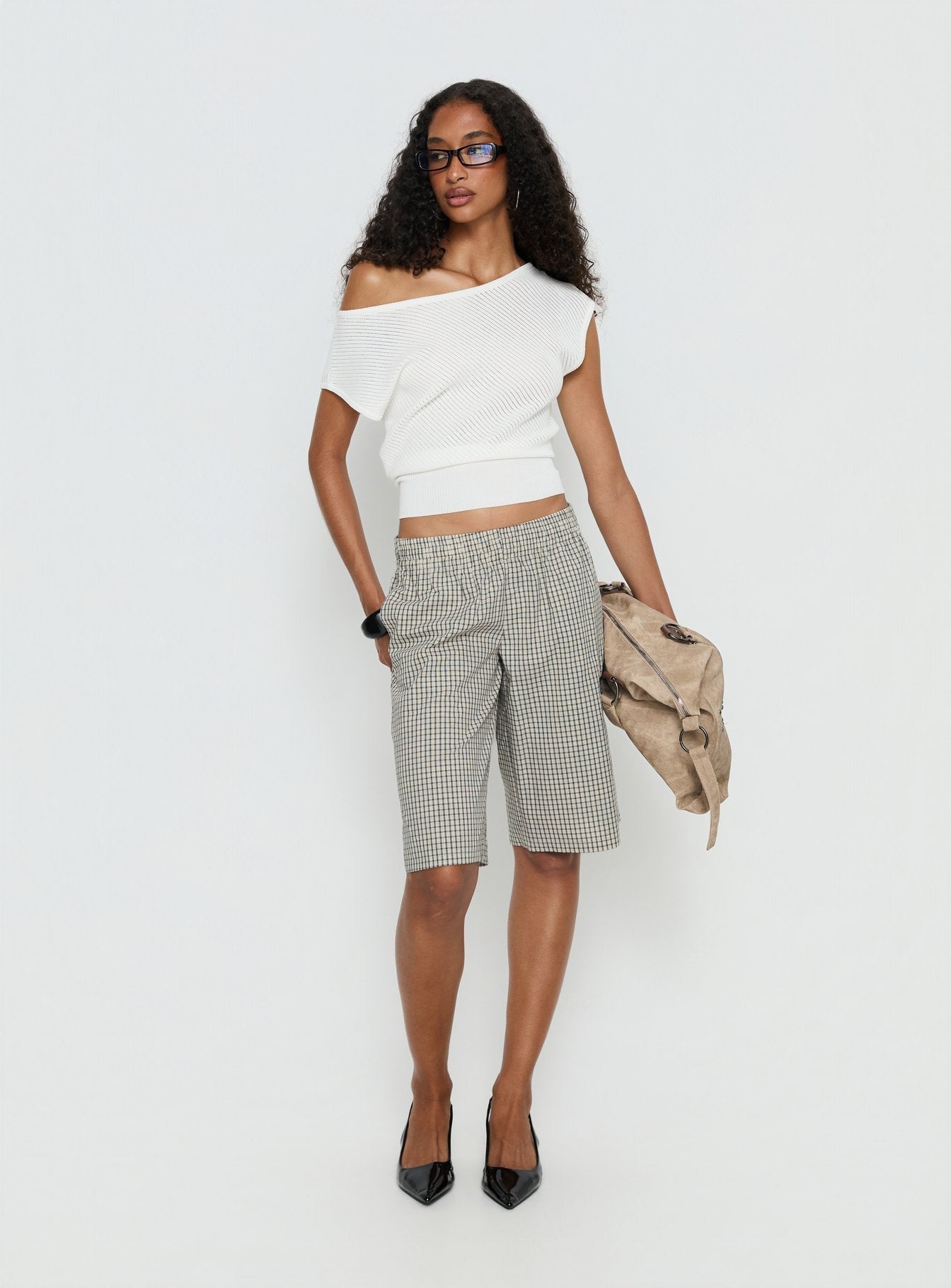 Sevigney Long Elasticated Shorts Cream Check
