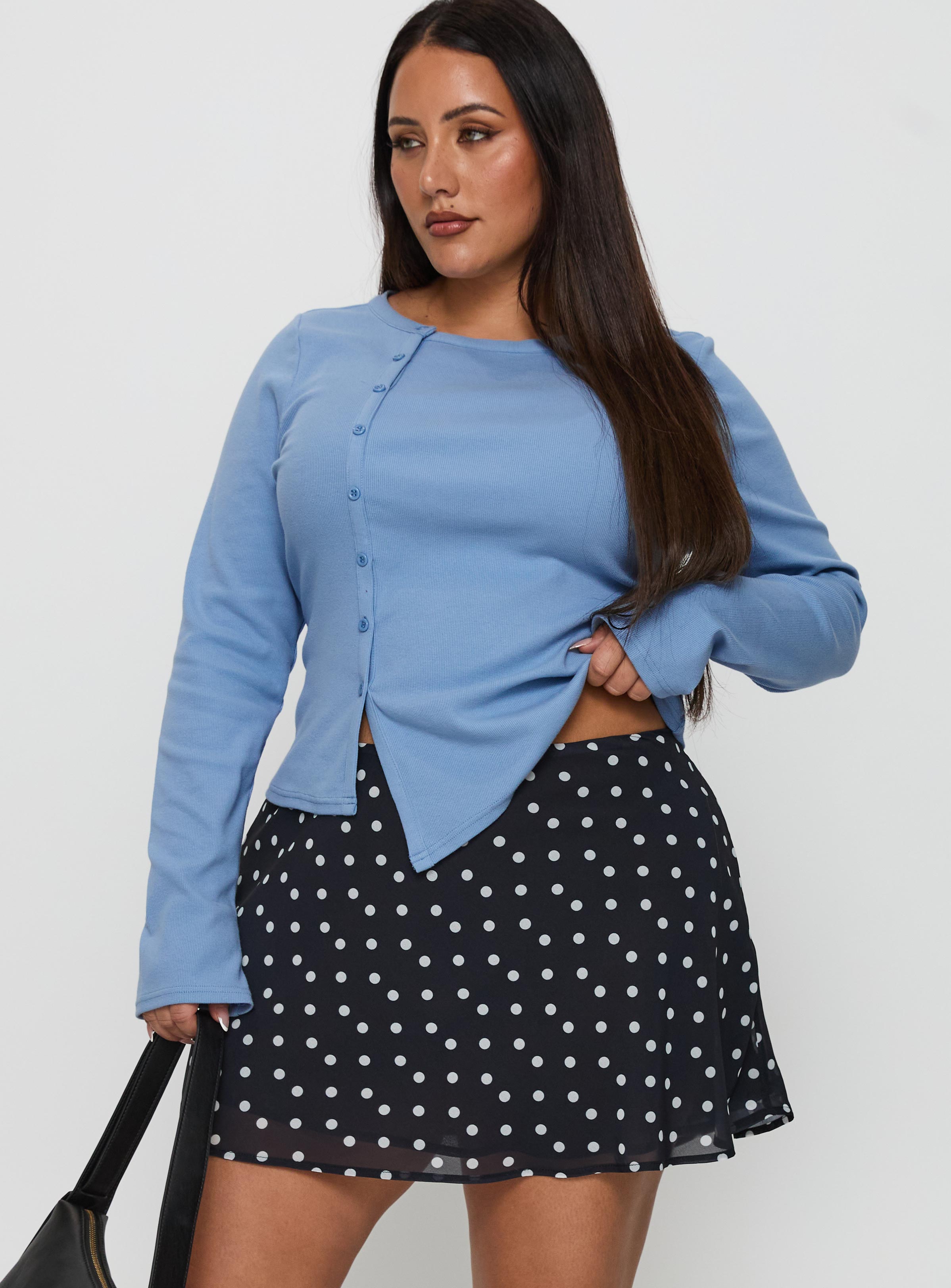 Dapple Bias Mini Skirt Black Polka Dot Curve