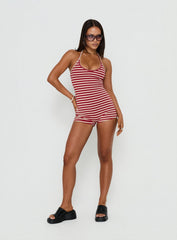 Watch Me Leave Halter Playsuit Red / White Stripe
