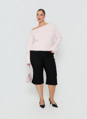 Selbey Fluffy Cinched Waist Off Shoulder Top Pink Curve