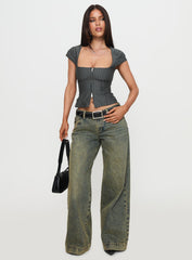 Santa Cruz Zip Through Top Grey Pinstripe