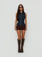 Liyana Denim Zip Up Sleeveless Top Mid Blue