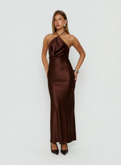 Yazmeina Halter Keyhole Maxi Dress Brown