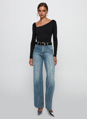 Sacramento High Rise Straight Leg Jeans Mid Blue Denim