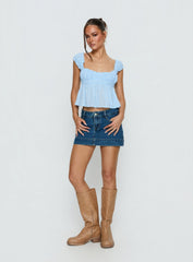 Warna Low Rise Denim Mini Skirt Mid Blue Wash