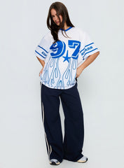 97 Sportstar Oversized Jersey Graphic Top White / Blue