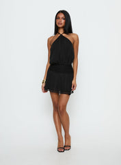 Rozario Chiffon Halter Mini Dress Black / Silver