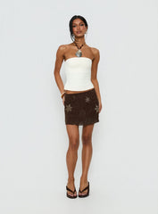 Nanci Beaded Mini Skirt Brown