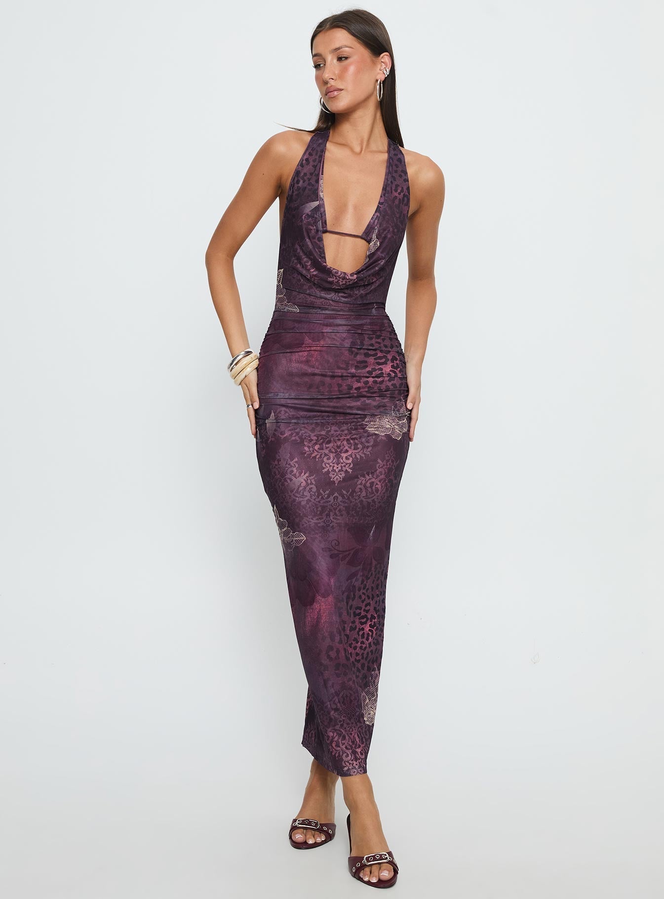 Manaia Cowl Halter Neck Maxi Dress Multi