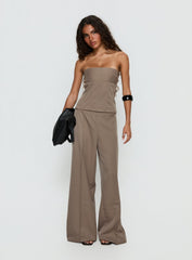Madelle Strapless Tie Up Top Brown Pinstripe