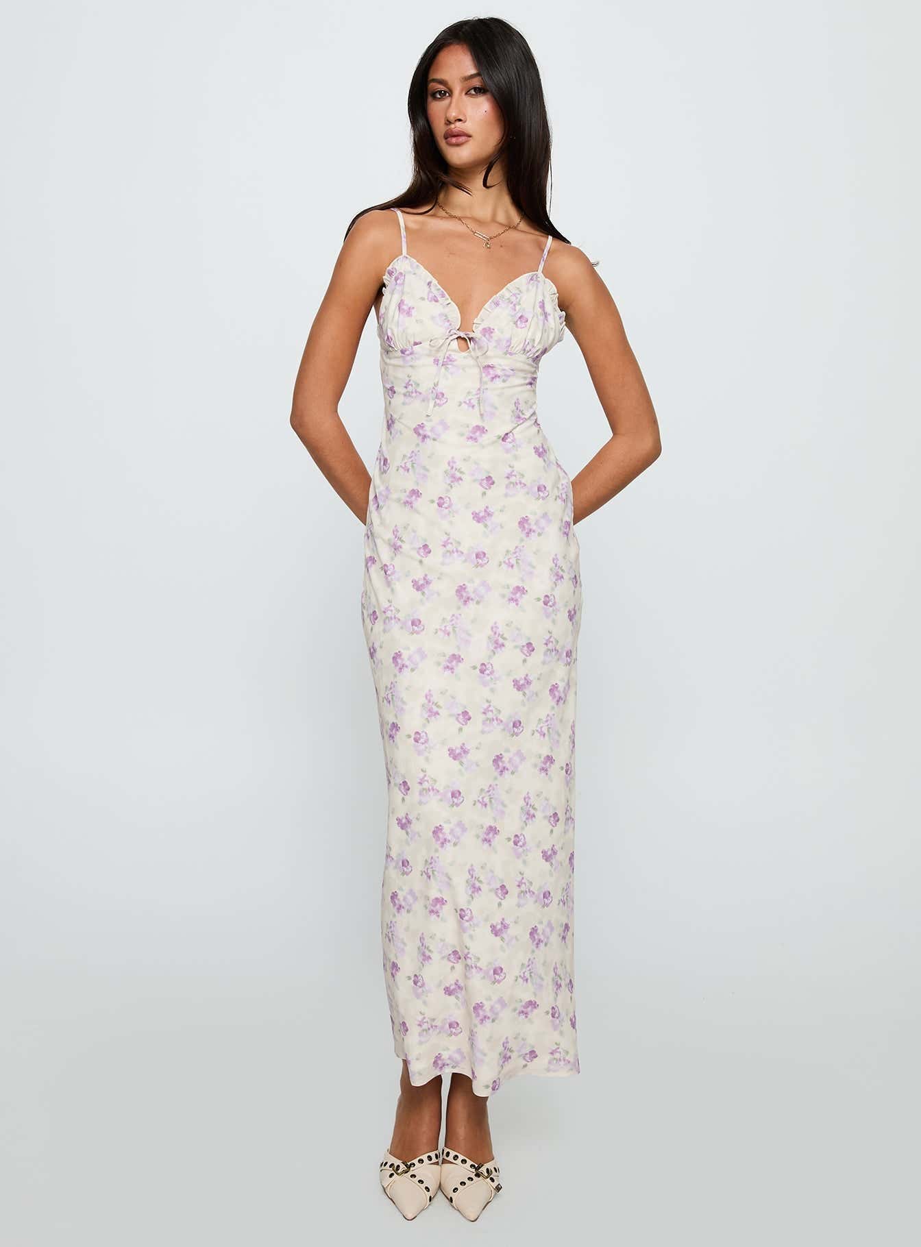 Jessamine Frill Maxi Dress White / Lilac