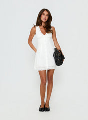 Gabbey Anglaise V Neck Mini Dress White