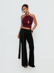 Lindie Tie Back Ring Detail Top Wine