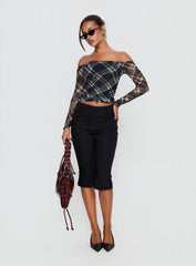 Siarah Off Shoulder Long Sleeve Top Multi Check